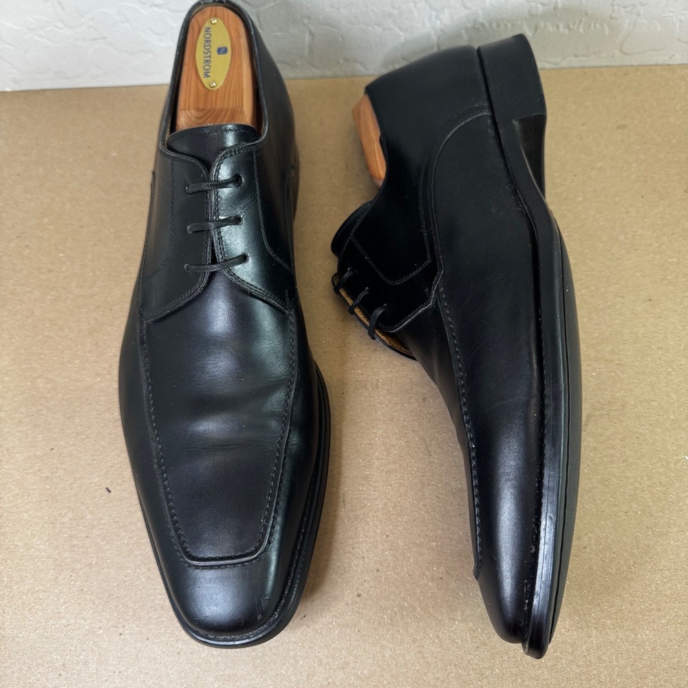 Magnanni Men 10.5 M Black Leather Apron Toe Oxford Dress Shoes Spain Classic